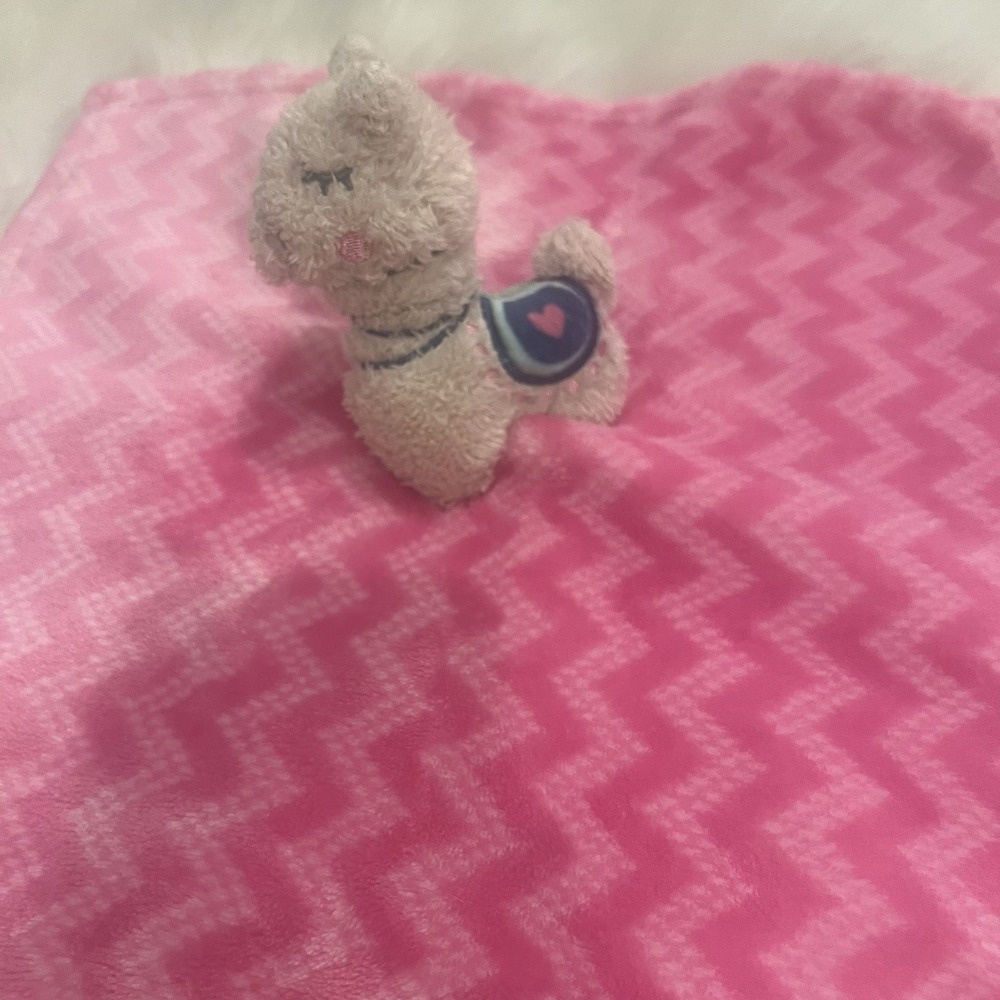 HB Hudson Ilama Pink Chevron Print Lovey Plush Security Blanket Hearts 13"x14"